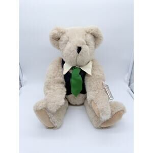 Vintage Vermont Teddy Bear Co 1992 Jointed Large Plush Bear Vest Tie Collar 17"